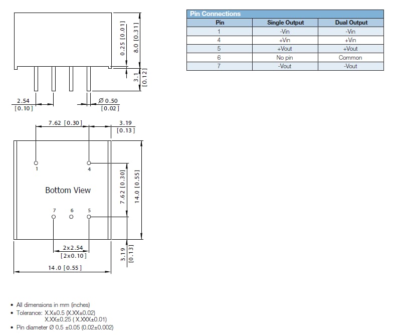 Mechanical Drawing - Artesyn Embedded Technologies AYA 2W Isolated DC-DC Converters Mechanical Drawing - Artesyn Embedded Technologies AYA 2W Isolated DC-DC Converters