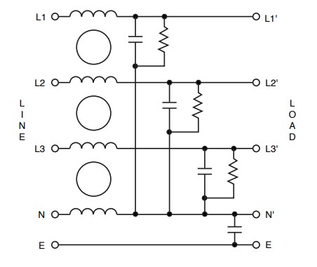 Application Circuit Diagram - ARCOL / Ohmite TG Three-Phase EMI Filters with Neutral Application Circuit Diagram - ARCOL / Ohmite TG Three-Phase EMI Filters with Neutral